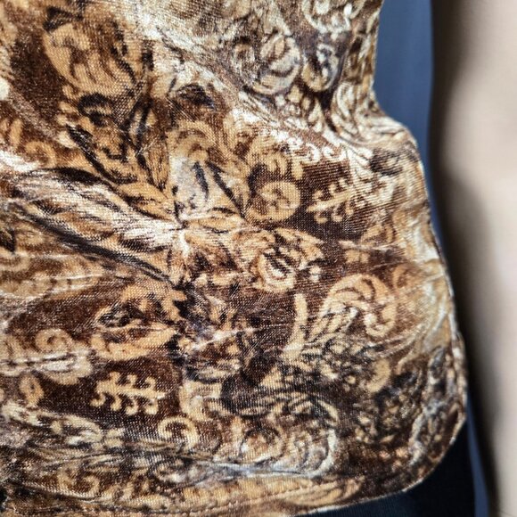 Vintage 90s Y2K Velvet Lace Up Top Brown Beige Paisley Fairy Grunge Size M - Picture 4 of 11